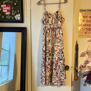Floral Tan Spaghetti Strap Dress
